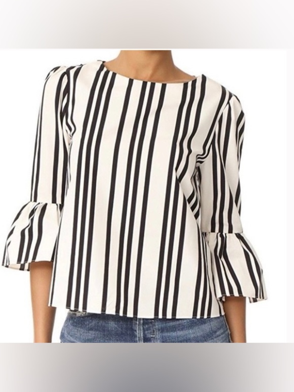 Alice + Olivia Black & White Striped Bell-Sleeve Blouse